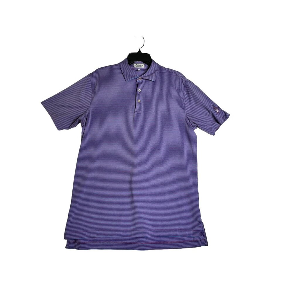 Peter Millar Summer Comfort Purple Blue Stripe Golf Polo Shirt Mens Medium